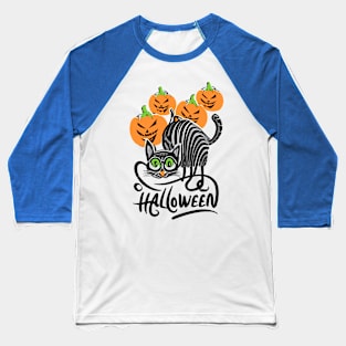 Halloween creepy cute black cat and pumpkins Baseball T-Shirt